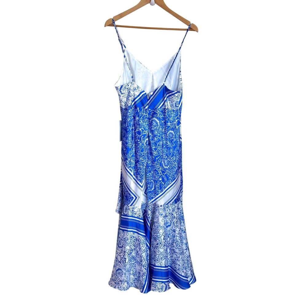 Never Fully Dressed Blue Santorini Senorita Slip Midi Dress Size 8 Ruffle Floral - Picture 5 of 9
